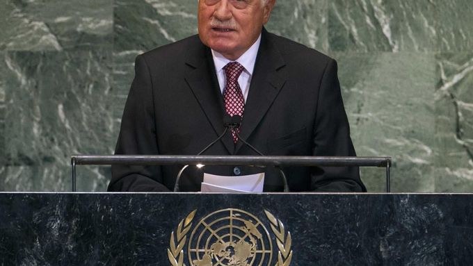Václav Klaus pronáší projev během 67. Valného shromáždění OSN