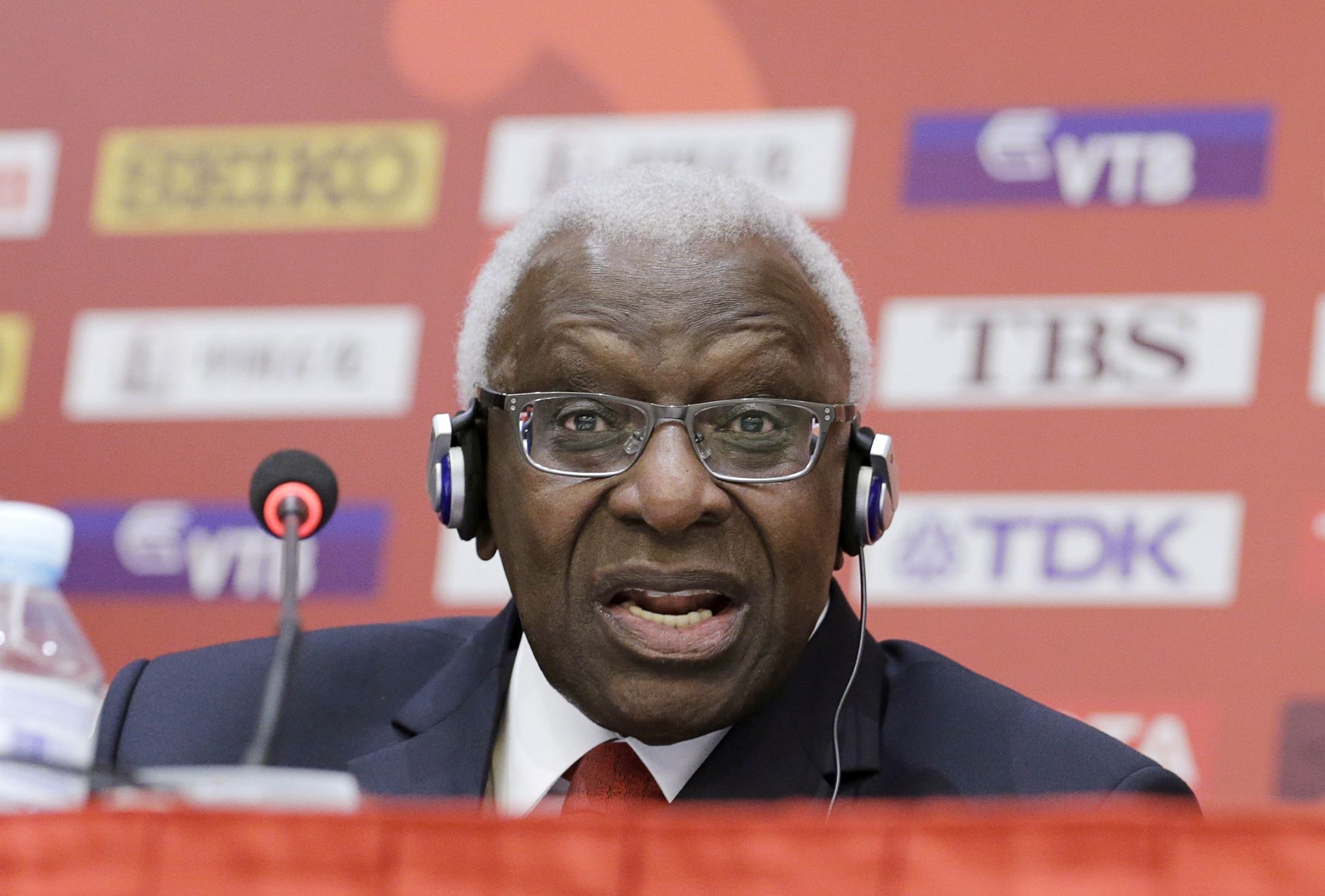 FILE PHOTO: President of International Association of Athletics Federations (IAAF) Diack answers a question at a news conference in Beijing,