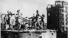 RUINED STALINGRAD The ruins of the city, after its liberation. A sculpture of dancing children survives, though battered, like Stalingrad itself... Date: 1942 Source: Unattributed photograph in Meledin Collection