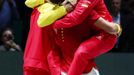 Tennis - Davis Cup Finals - Final - Caja Magica, Madrid, Spain - November 24, 2019   Spain's Rafael Nadal celebrates with Roberto Bautista Agut after winning his match ag