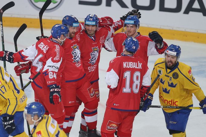 Česká radost v zápase Karjala Cupu Česko - Švédsko.