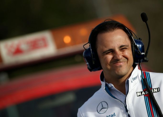 Williams Formula One driver Felipe Massa of Brazil reacts during the first testing session ahead of the upcoming season at the Circuit de Barcelona-Catalunya