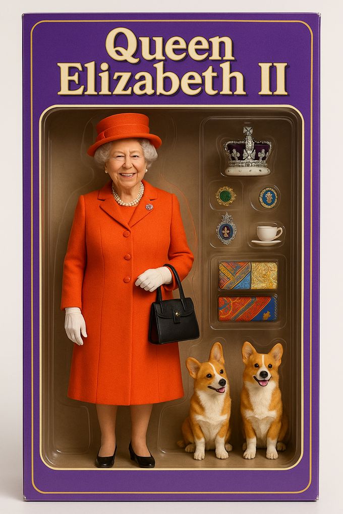 Královna Alžběta II.. Obrázek vygenerovaný pomocí umělé inteligence