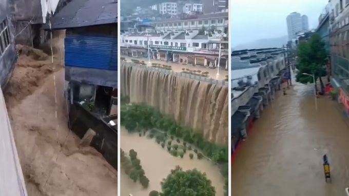 Vydatný déšť na jihu Číny způsobil vodopád