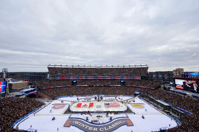 Foxborough, MA, USA; A general view of Gillette Stadium during the Winter Classic hockey game between the Montreal Canadiens and the Boston Bruins.