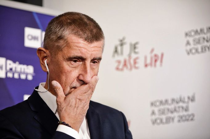 Andrej Babiš volebním štábu hnutí ANO v Praze.