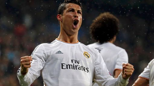Ronaldo of Real Madrid celebrates his goal against Borussia Dortmund during their Champions League quarter-final first leg soccer match at Santiago Bernabeu stadium in Ma