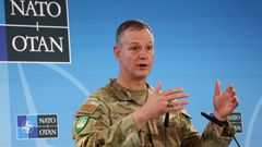 NATO Supreme Allied Commander Europe (SACEUR) General Alexus Grynkewich holds a press conference at the SHAPE, in Casteau