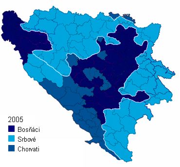 Mapa - Národnostní složení v Bosně a Hercegovině v roce 2005
