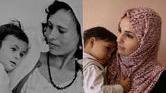 Matka s dítětem v palestinském uprchlickém táboře - před lety a nyní.