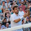 Stan Wawrinka of Switzerland celebrates after winning his match against Joao Sousa of Portugal at the Wimbledon Tennis Championships in London