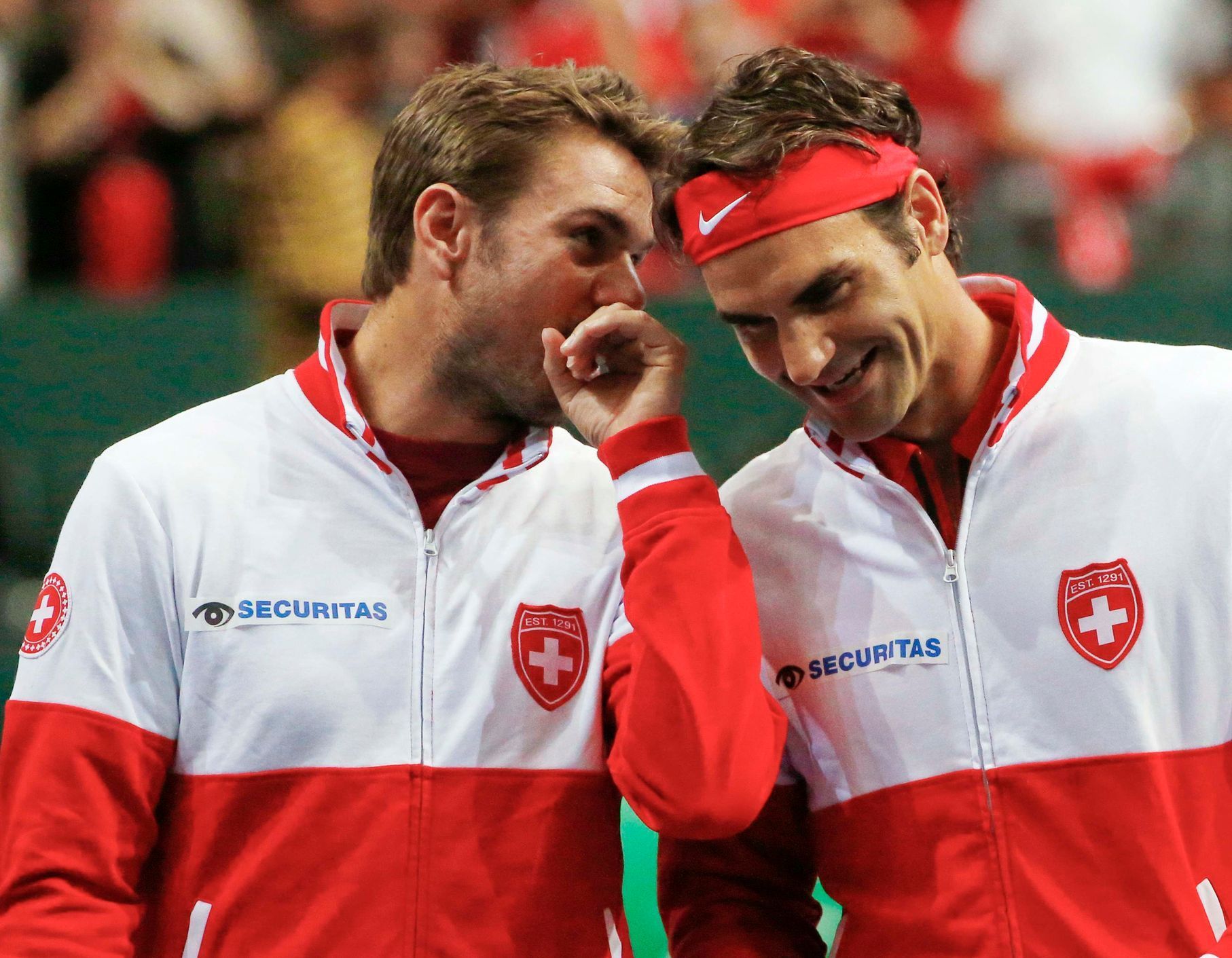 Stan Wawrinka a Roger Federer v semifinále Davis Cupu 2014