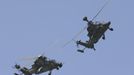 Eurocopter Tiger H61 helicopters take part in a flying display, during the opening of the 50th Paris Air Show, at the Le Bourget airport near Paris, June 17, 2013. The Paris Air Show runs from June 17 to 23. REUTERS/Pascal Rossignol (FRANCE - Tags: TRANSPORT BUSINESS MILITARY)