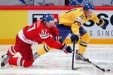 Lídr. Tahounem "Hvězd" byl ale v minulém ročníku Švéd Louie Eriksson, který si připsal v 82 utkáních 71 kanadských bodů, nejvíc z celého týmu (celkově byl v NHL 20. nejproduktivnější). Na konci sezony si zahrál i na MS v hokeji - na tomto snímku je v souboji s Jakubem Nakládalem.