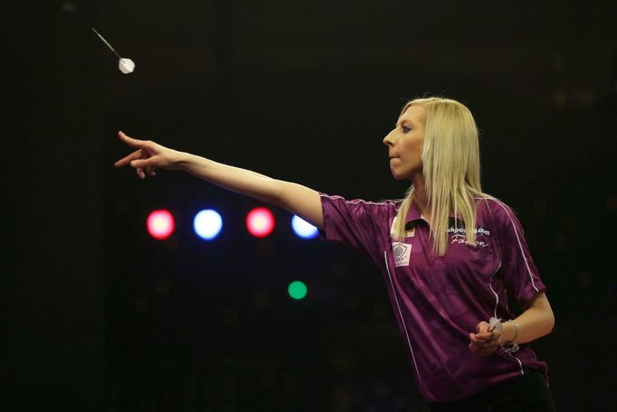 FILE PHOTO: Darts - 2016 World Professional Darts Championships - Lakeside Country Club, Frimley Green, Surrey - 3/1/16  England's Fallon Sherrock in action during the fi