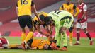 Střet Davida Luize a Raula Jimeneze, Arsenal - Wolverhampton