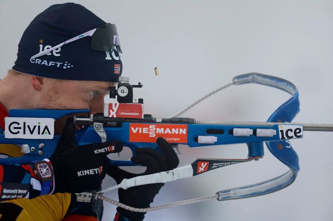 Johannes Thingnes Bö při právě probíhajícím MS v biatlonu, kde získal už tři zlata