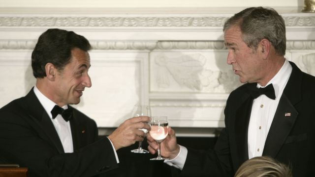 Francie USA Bush Sarkozy 2
