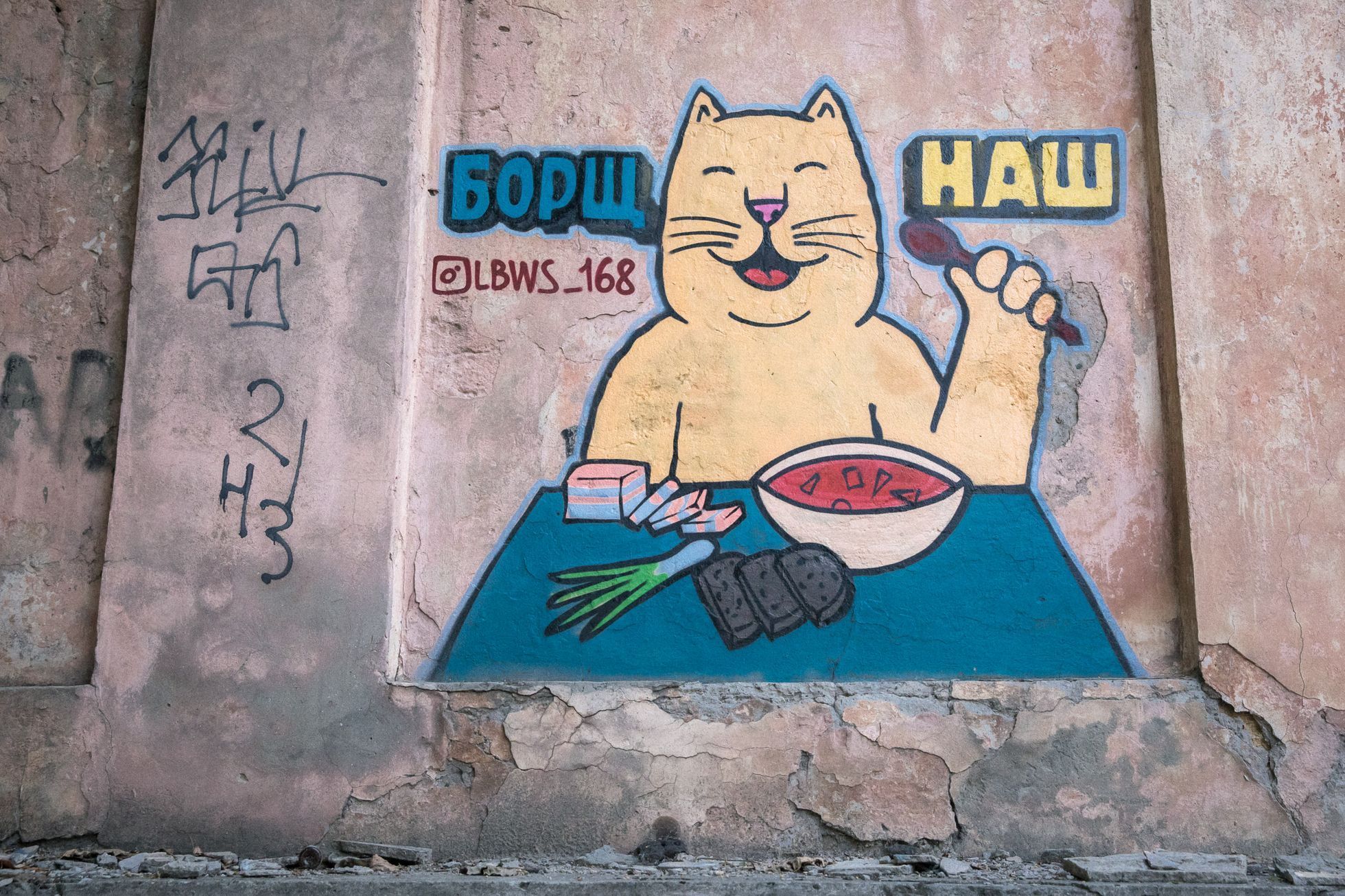 Anonymní graffiti umělec LBWS, Oděsa, Ukrajina, kočky