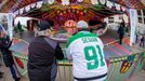 Jan 1, 2020; Dallas, Texas, USA; A view of the Dallas Stars fans and Nashville Predators fans and the fair park midway and the rides before the 2020 Winter Classic hockey