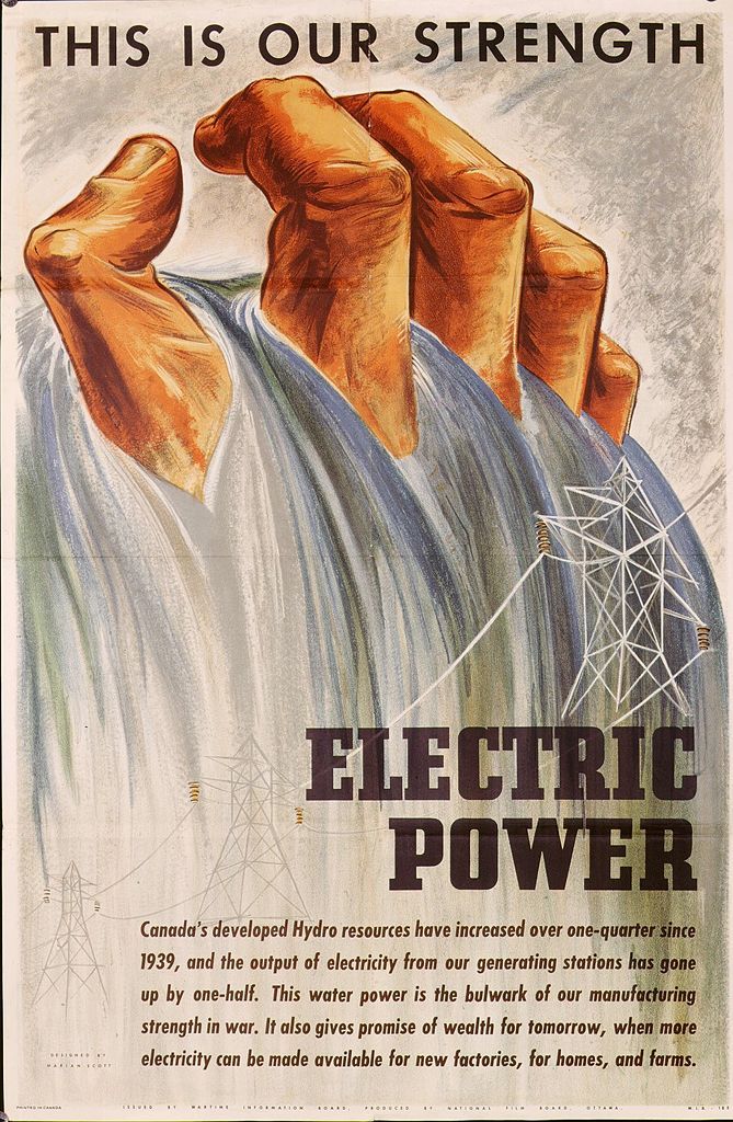 This is our strength Electric power, Canadian propaganda poster extolling war effort, 1946 -- SCOTT, Marian : 1906-1993 : Canadian Photo Credit: [ The Art Archive ]