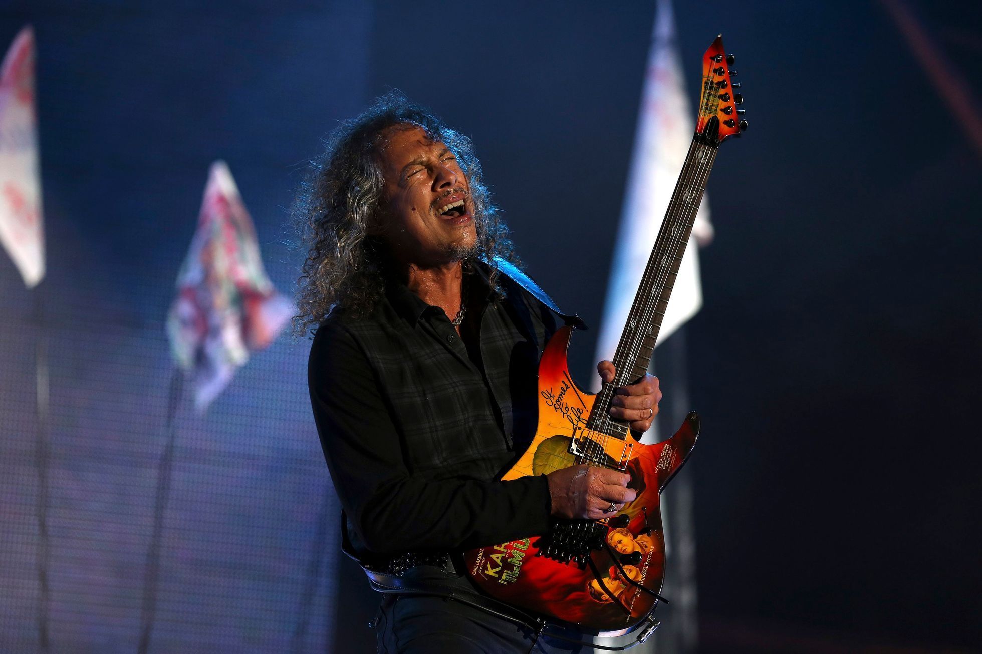 Hammett of Metallica performs on the Pyramid Stage at Worthy Farm in Somerset, during the Glastonbury Festival