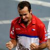 Radek Štěpánek se raduje z výhry nad Japoncem Item ve čtvrtfinále Davis Cupu
