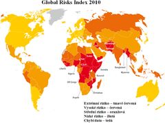Mapa nejvíce rizikových oblastí: čím tmavší červené, tím jistější problémy při podnikání