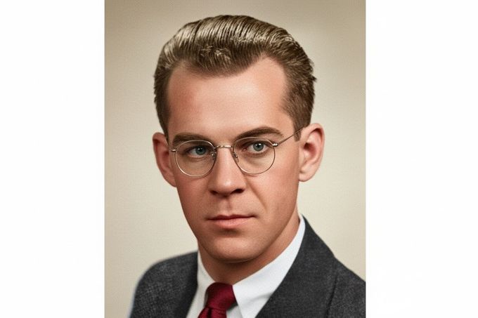 Americký spisovatel Vincent Gaddis na portrétu z doby kolem roku 1978. Poprvé použil a zpopularizoval termín „Bermudský trojúhelník“. Kolorováno