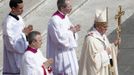 Pope Francis arrives to lead a canonization mass in Saint Peter's Square at the Vatican May 12, 2013. The Pope is leading a mass on Sunday for candidates for sainthood Antonio Primaldo, Mother Laura Montoya and Maria Guadalupe Garcia Zavala.