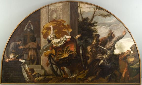 Karel Škréta: Smrt kněžny Drahomíry, 1641. Olejomalbu původně z majetku rodiny Lobkowiczů získala pražská Národní galerie.