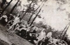 Výřez z fotografie č. 282, jedné ze čtyř dochovalých zachycujících práci sonderkommanda v Auschwitzu.
