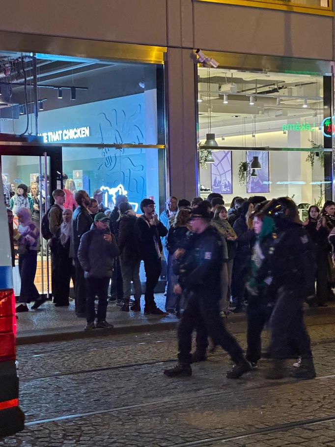 Pražští policisté zadrželi 17 propalestinských demonstrantů, kteří večer na Národní třídě blokovali dopravu.