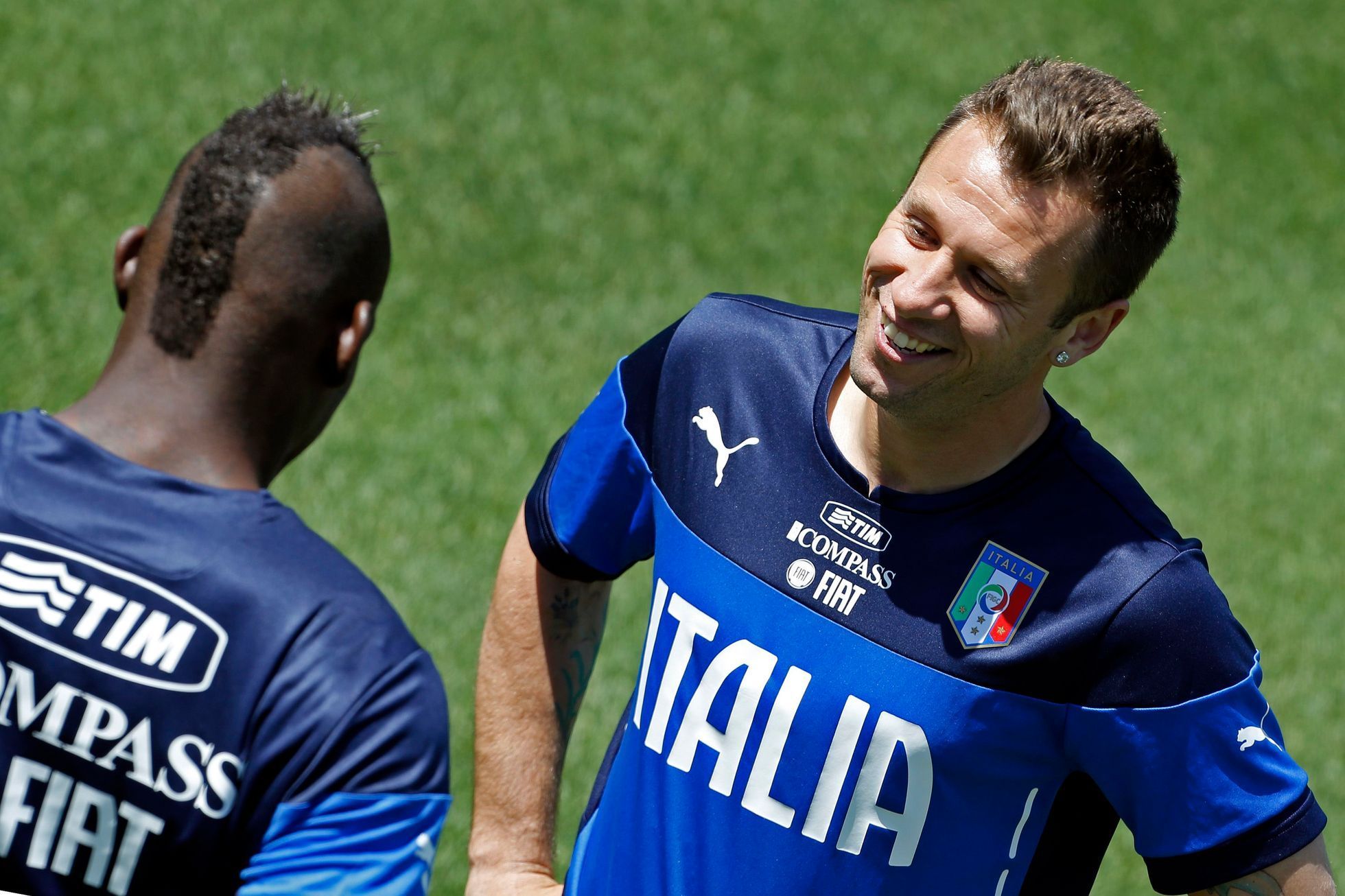 Antonio Cassano a Mario Balotelli na tréninku Itálie