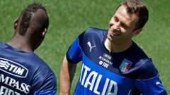 Antonio Cassano a Mario Balotelli na tréninku Itálie