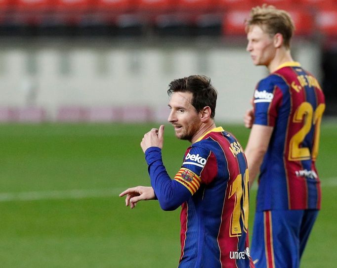 Soccer Football - La Liga Santander - FC Barcelona v Real Betis - Camp Nou, Barcelona, Spain - November 7, 2020 Barcelona's Lionel Messi celebrates scoring their third go