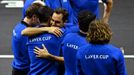 Tennis - Laver Cup - 02 Arena, London, Britain - September 24, 2022  Roger Federer with Team Europe members at the end of his last match after announcing his retirement R