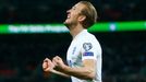 Football: England's Harry Kane celebrates scoring their fourth goal