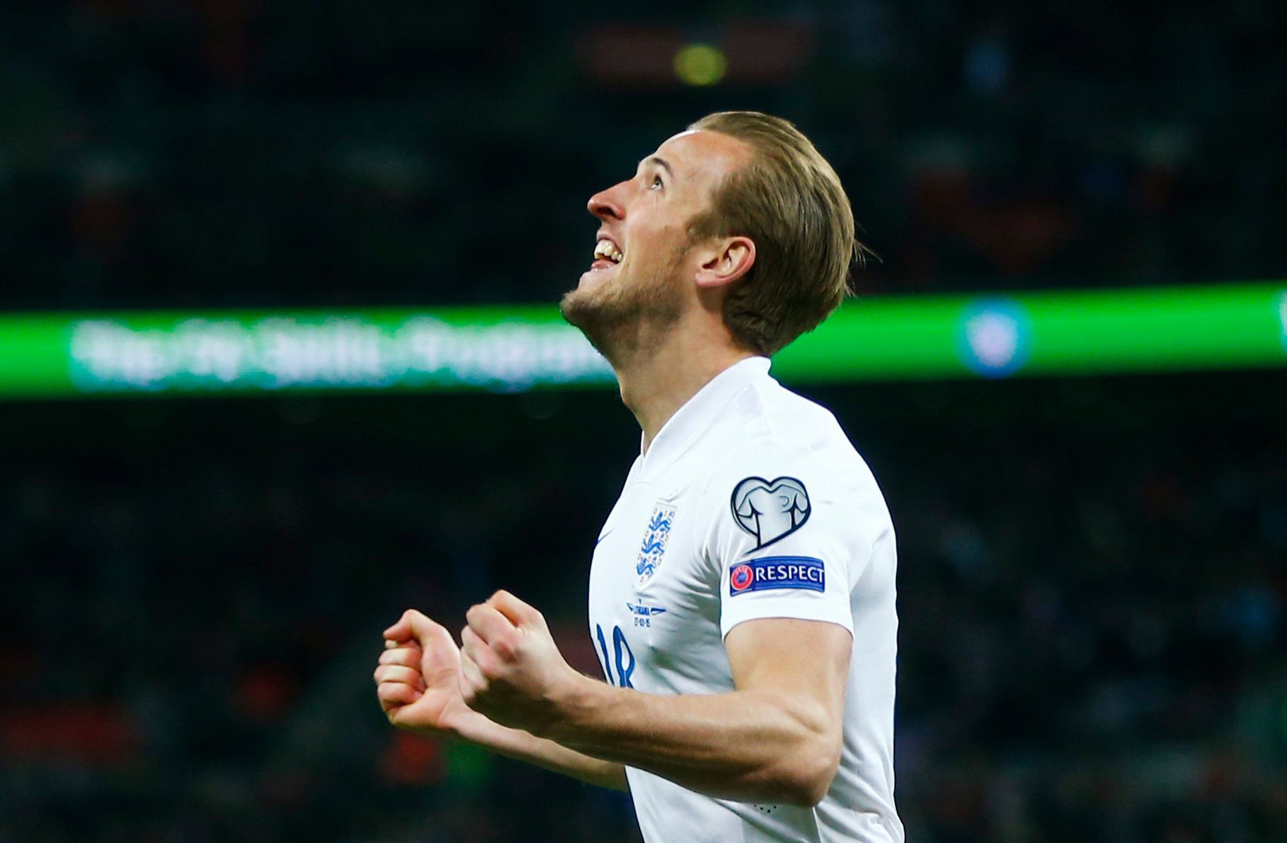 Football: England's Harry Kane celebrates scoring their fourth goal