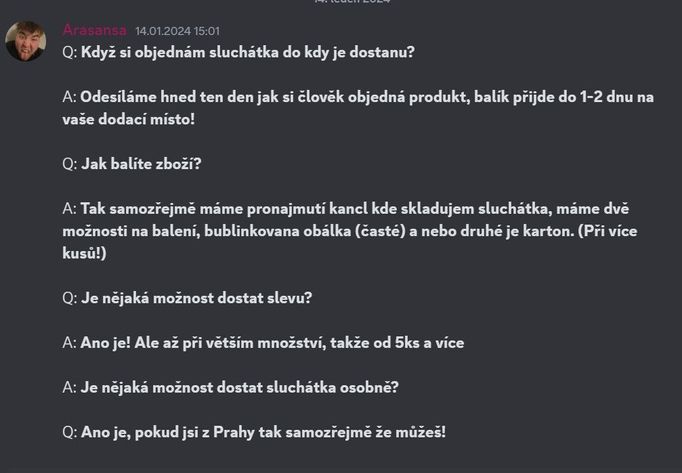 Snímek z discordové skupiny prodejce Reného.