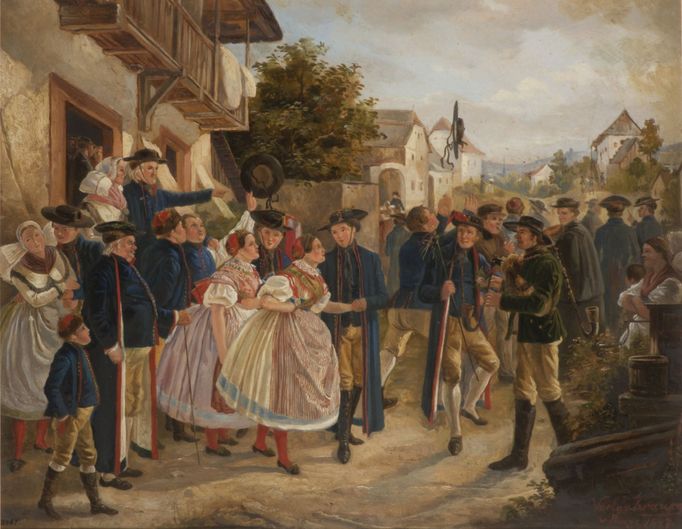 Václav Kroupa: Vesnická svatba na Plzeňsku (studie), 1847