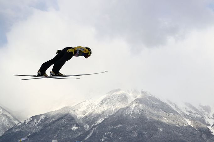 Ski Jumping - Four-hills Ski Jumping Tournament - Innsbruck, Austria - January 3, 2019   Japan's Noriaki Kasai in action during training   REUTERS/Lisi Niesner