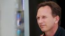 Red Bull Formula One team principal Christian Horner looks on at the team paddock before the first practice session of the Bahrain F1 Grand Prix at the Bahrain Internatio