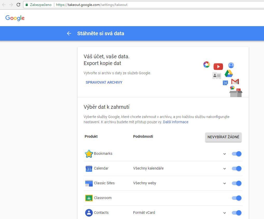 Google - archivace dat
