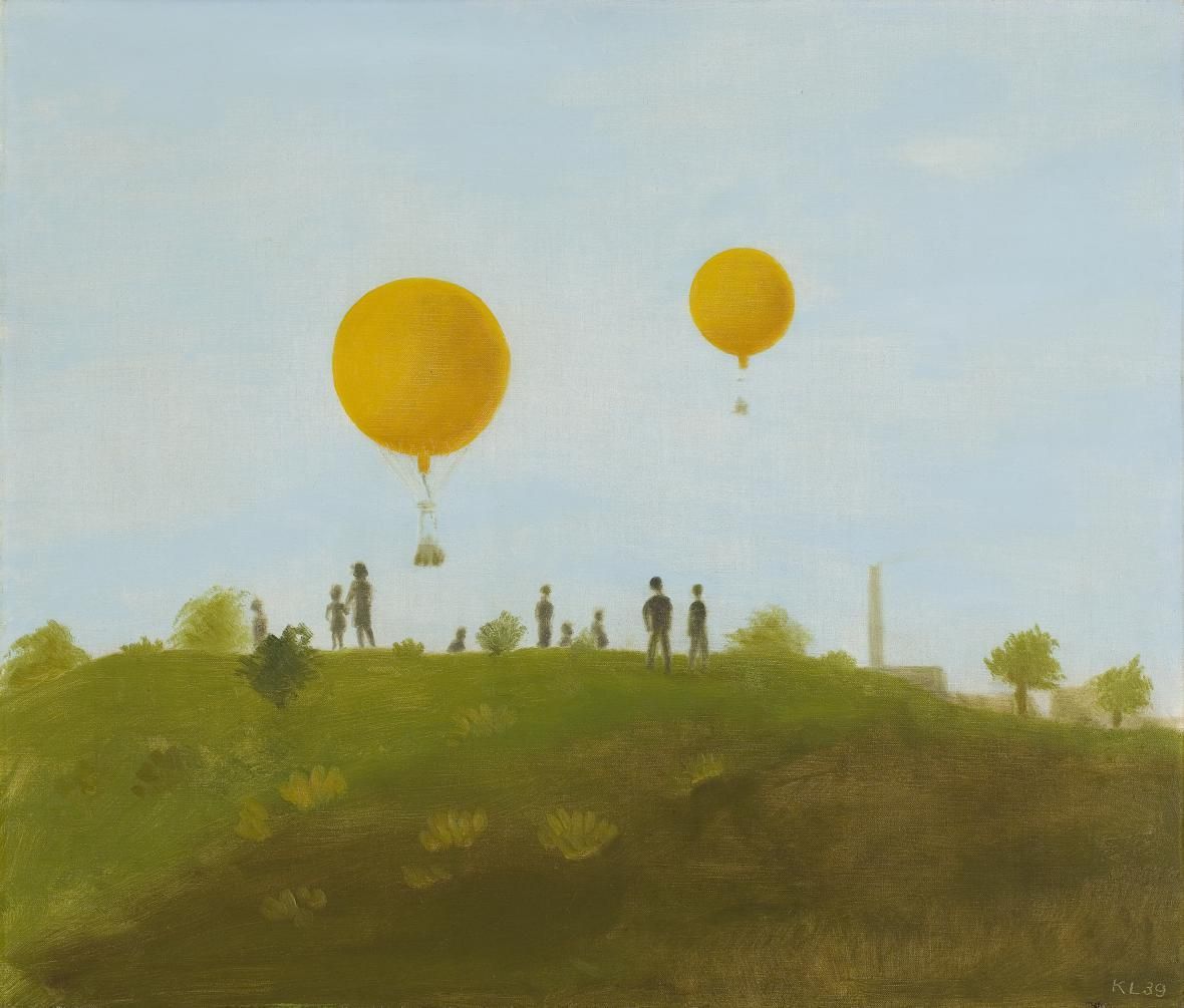 Kamil Lhoták: Dva balony nad Bohdalcem, olej na plátně, 1939