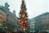Vánoční strom v Brně v roce 1970.