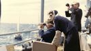 Former United States President John F. Kennedy and first lady Jackie Kennedy watch the first of the 1962 America's Cup races aboard the USS Joseph P. Kennedy Jr., off Newport, Rhode Island, in this handout image taken on September 15, 1962.