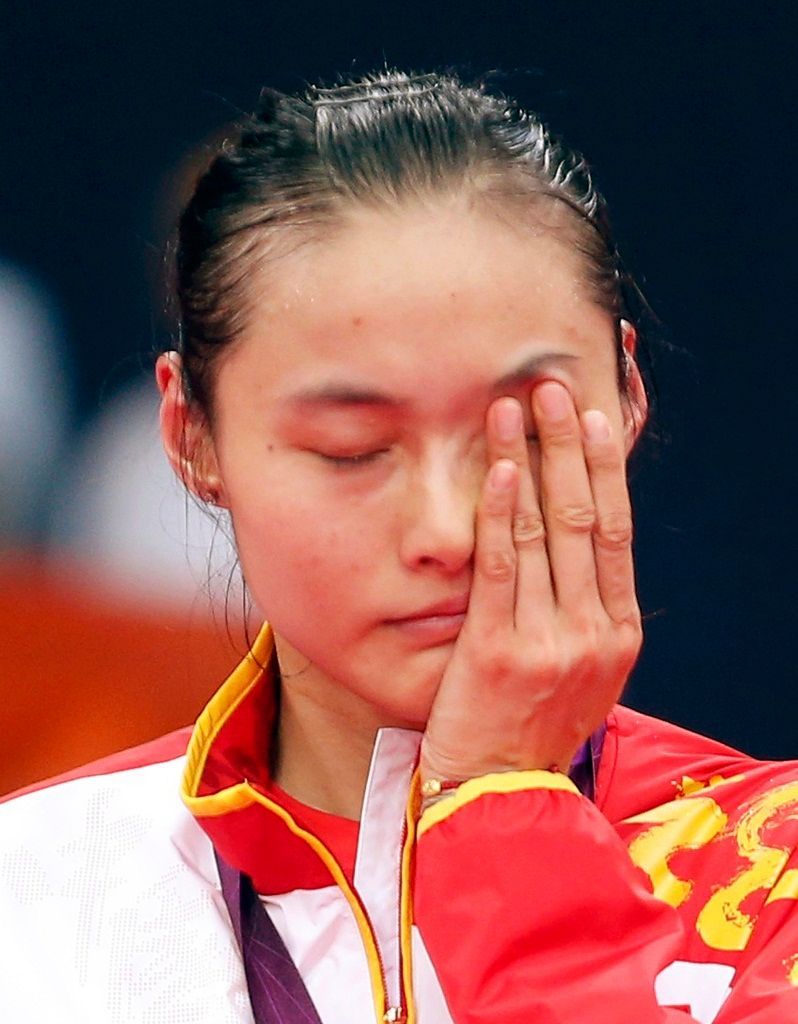 Čínská badmintonistka Wangová, pláč medailistů na olympijských hrách v Londýně 2012