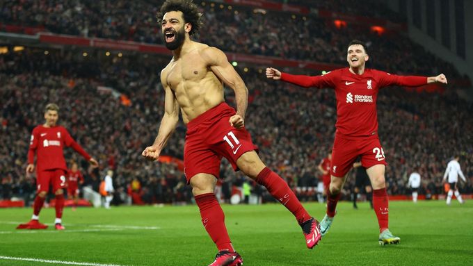 Mohamed Salah slaví šestý gól Liverpoolu