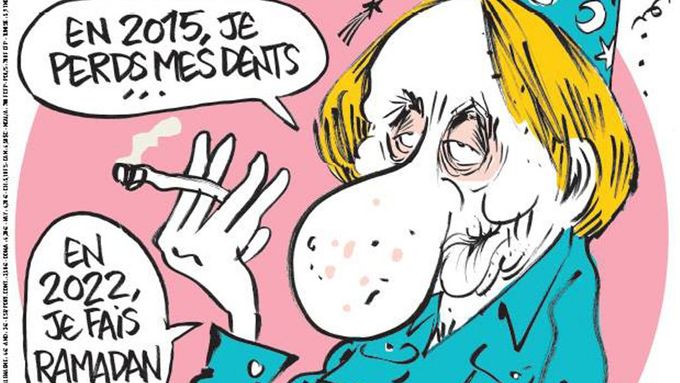 Michel Houellebecq na titulu Charlie Hebdo.